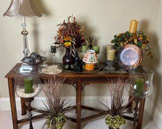 Wood Console Table with Lamps, Candles and Home Accents