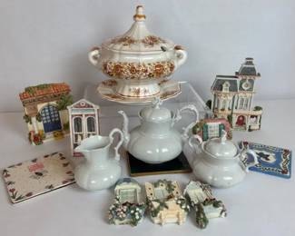 Soup Tureen, White Porcelain Tea Set and Miniature Houses