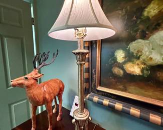 Pair of traditional column lamps with shades