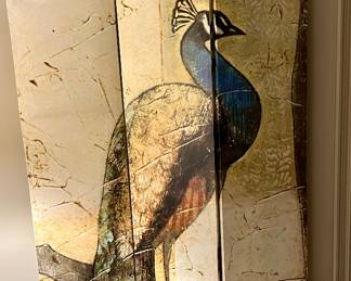 Three-panel folding canvas room screen 