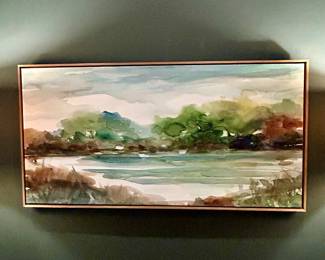 Wide framed watercolor-style landscape 