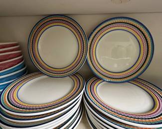 Dinner plates with colorful patterned borders