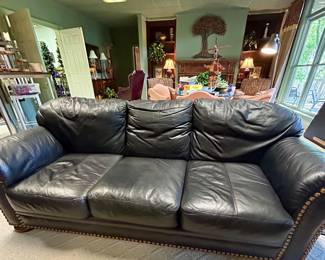 Black leather three-seat sofa 