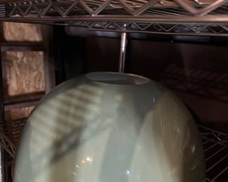 unusual large glass shade, has a jade tone on outside and milk glass white on inside