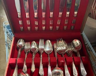 silver plate flatware set in a petite box, unusual.