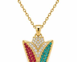 Pingente Chevron Dourado com Gemas Coloridas