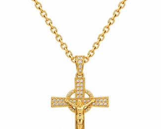 Colar Dourado com Crucifixo Cravejado