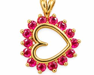 Pingente de Coracao Dourado com Halo Rosa