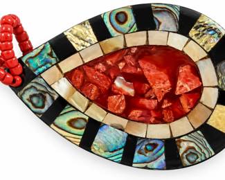 Pingente de Mosaico Vermelho e Abalone