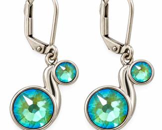 Brincos Prateados com Cristais Aqua