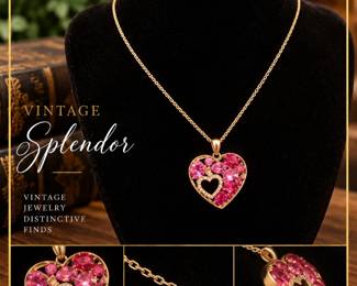 Esplendor Vintage  Colar de Coracao Rosa