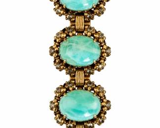 Bracelete vintage dourado com turquesas