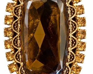 Broche Vintage Dourada com Gemas Ambar