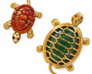 Broches de Tartaruga Douradas em Esmalte