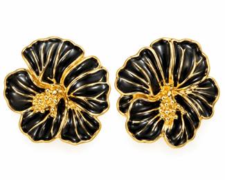 Brincos Florais Preto e Dourado