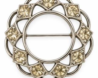 Broche vintage de prata e cristais champanhe