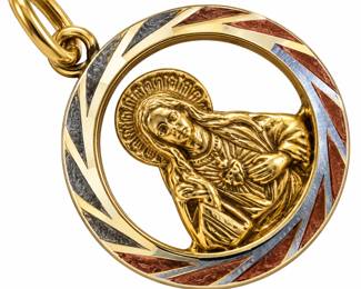 Medalhao religioso dourado tricolor