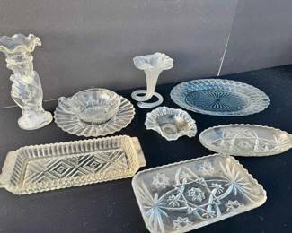 BE150Vintage Clear Pressed Glass Assorted Dishes Vases