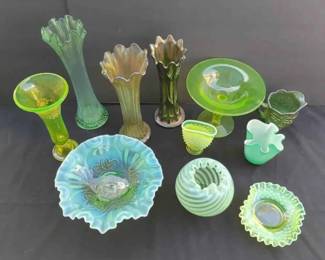 BE130Vaseline Carnival Glass Mix