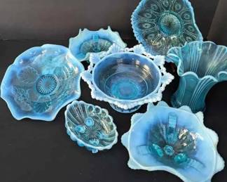 BE139Vintage Blue Opalescent Pressed Glass