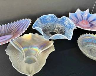 BE137Vintage Iridescent Opalescent And Carnival Glass Bowls And Dishes