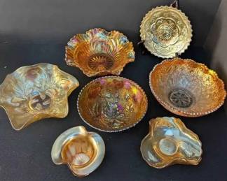 BE147Marigold Carnival Glass With Vase