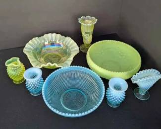 BE131Vaseline, Uranium, Hobnail Pattern Glass More