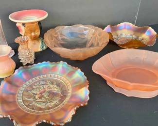 BE129Vintage Pink Depression And Marigold Carnival Glass