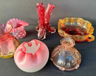 BE166Vintage Fenton Style Coin Dot, Amberina, Vases