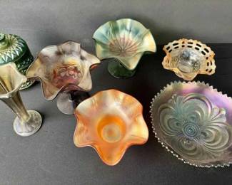 BE108VVintage Carnival Glass Imperial Iridescent Bowls, Vases, Dishes