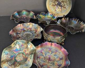 BE126Vintage Iridescent Carnival Glass Bowls Dishes