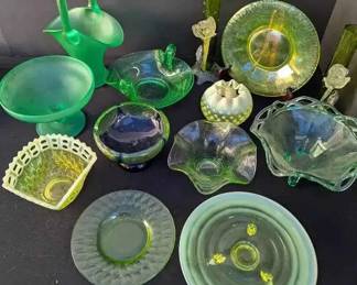 BE161Vintage Green Glassware With Uranium Glass