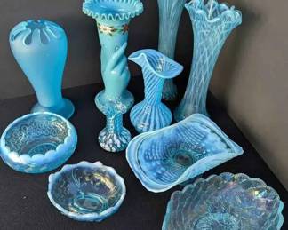 BE154Vintage Blue Opalescent Art Glass, Fenton, Northwood