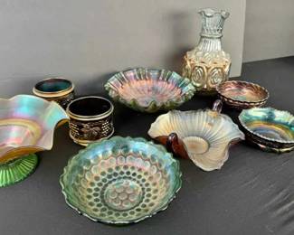 BE114Vintage Iridescent Carnival Glass Mid Century