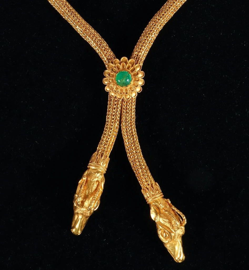 22K Yellow Gold and Emerald Lariat Ram's Head Necklace