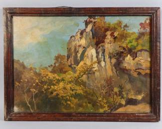 August Lohr, (German, 1842-1920,) Mexican Desert Landscape, Oil on Unstretched Canvas