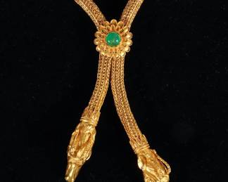 22K Yellow Gold and Emerald Lariat Ram's Head Necklace