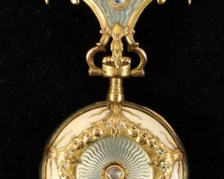 18K Yellow Gold Enamel Decorated Diamond Set Lady's Pendant Watch, Omega