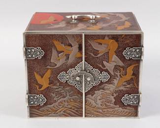 Japanese Silver Mounted Lacquer Jewelry Box, Sempoh