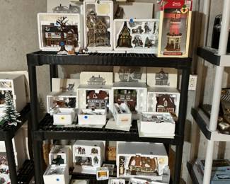 Shelves full of Dept 56 Dickens Village Items