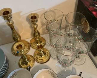 Brass Candle Holders, Christmas Glasses