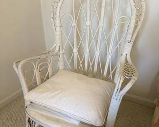 388 vintagewhitewickerarmchairwithcushi