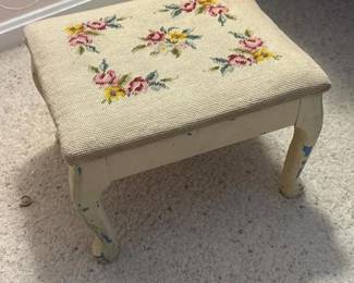132 upholsteredfootstoolwithfloralneedle