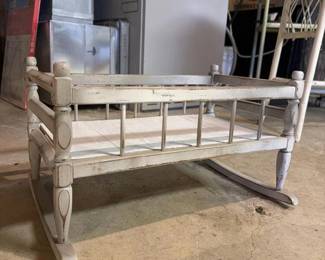 303 vintagewhitewoodendollcradle