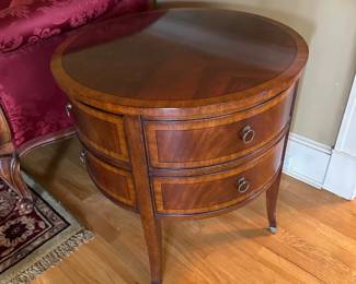 Ethan Allen Banded Mahogany Round Side Table w/ Drawers