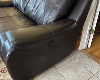 Pair of Chocolate Brown Leather Power Reclining Sofas