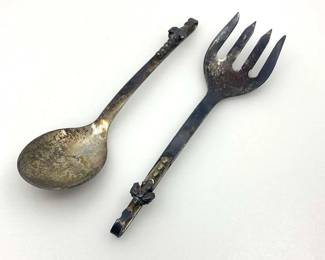 Vintage Sterling Silver Serving Spoon Fork Ornate Handles 175g