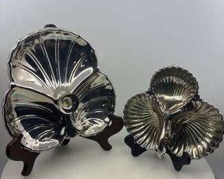 Vintage SilverTone Shell Divided Serving Dishes Pair