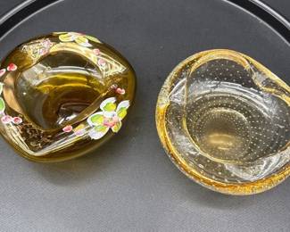 Vintage Murano Ashtray And Bohemian Check Hand Blown Ashtray Trinket Dishes