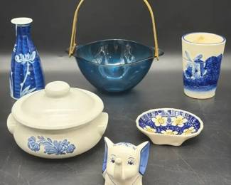 Vintage BlueandWhite Porcelain and Glass Decor 7pc